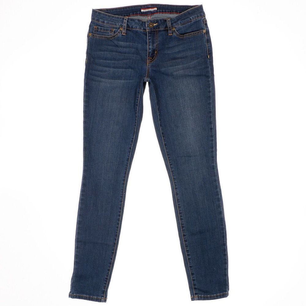 Tommy Hilfiger Skinny Jeans Size 2 R Womens Dark Medium Blue Denim Stretch 27x28
